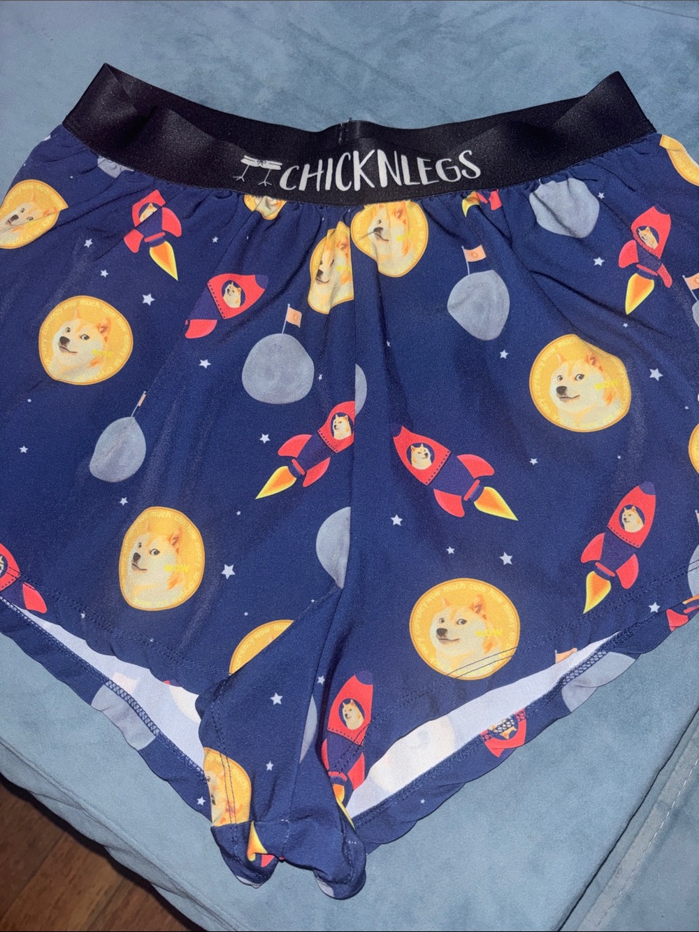 Chicknlegs Men's Navy Space Doge Print Athletic Shorts